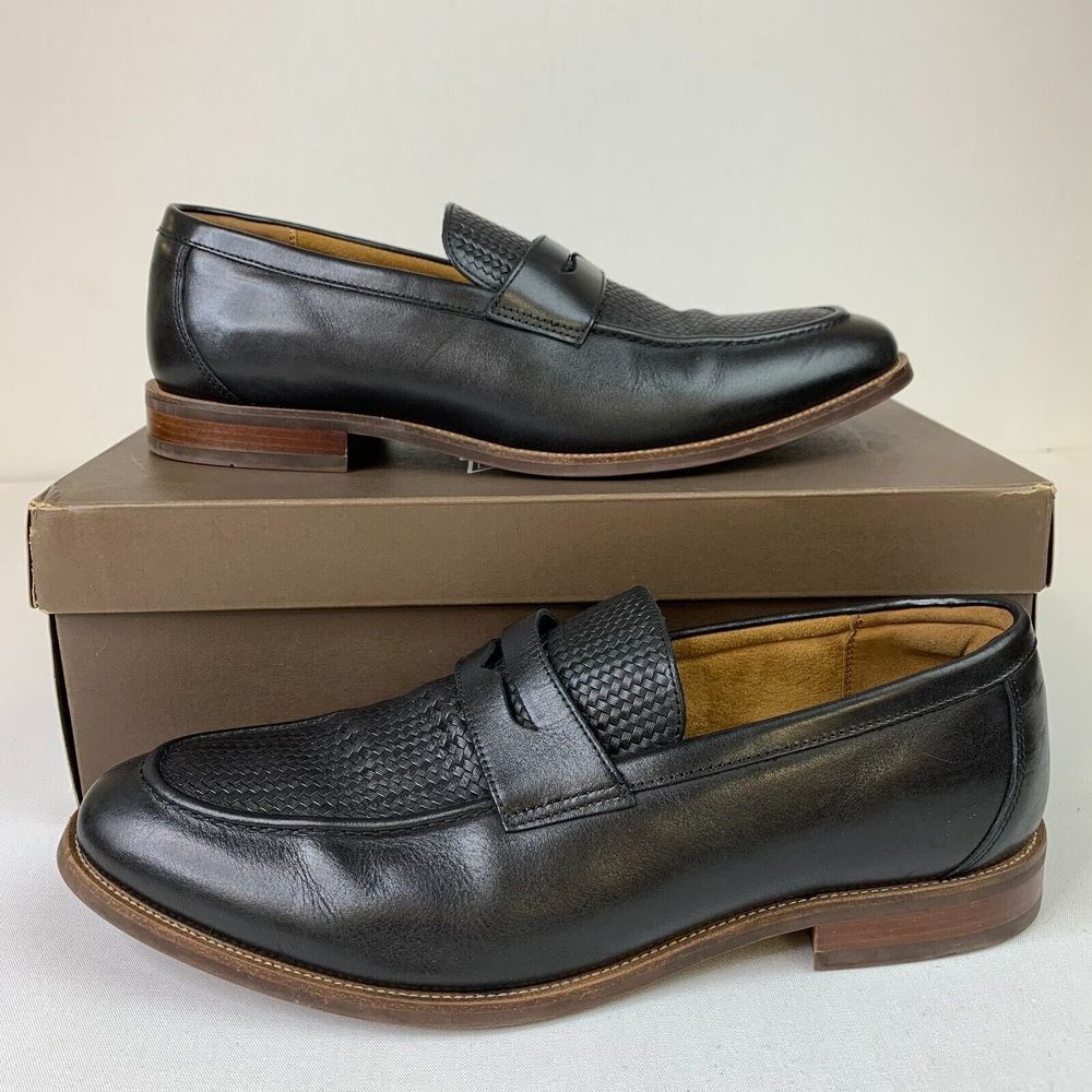 Florsheim Mens Rucci Weave Pny Loafer Black Moc Toe Slip-On Leather Shoes Sz 11W